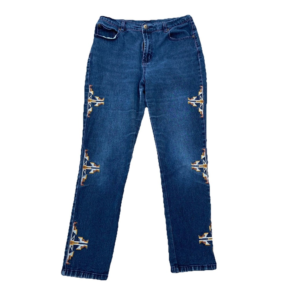 Diane Gilman DG2 Womens 8/29x28 Embroidered Aztec‎ Straight Jeans Stretch